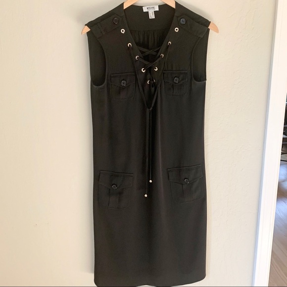 MOSCHINO 100% Silk Lace Up Black Dress - Picture 7 of 16